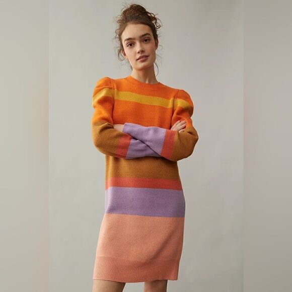 ANTHROPOLOGIE FARM RIO STRIPE LONG SLEEVE TUNIC Sweater Dress NWT - Picture 1 of 3